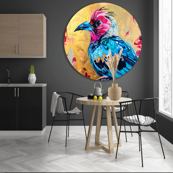 Realistische kleurrijke abstracte vogelkunst aluminium muurcirkel