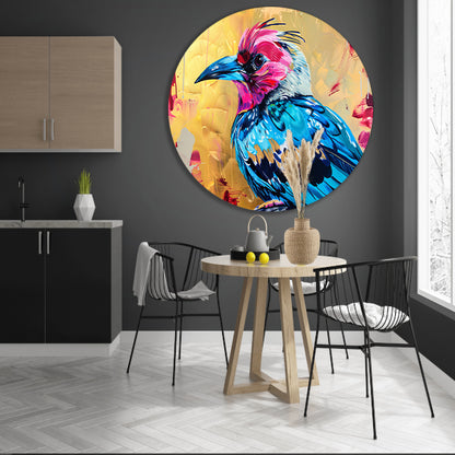 Realistische kleurrijke abstracte vogelkunst aluminium muurcirkel