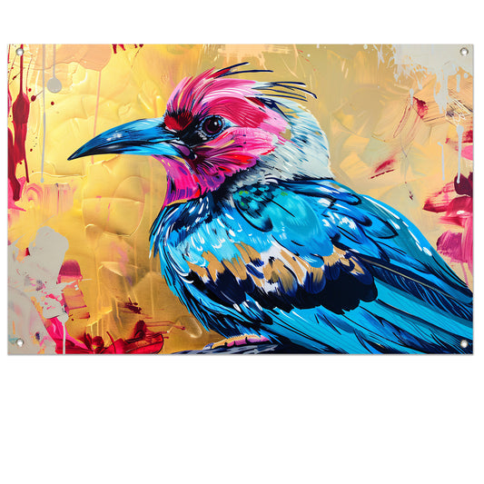 Realistische kleurrijke abstracte vogelkunst tuinposter