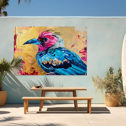 Realistische kleurrijke abstracte vogelkunst tuinposter