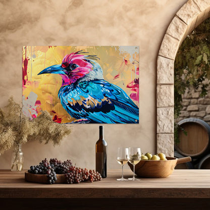Realistische kleurrijke abstracte vogelkunst tuinposter