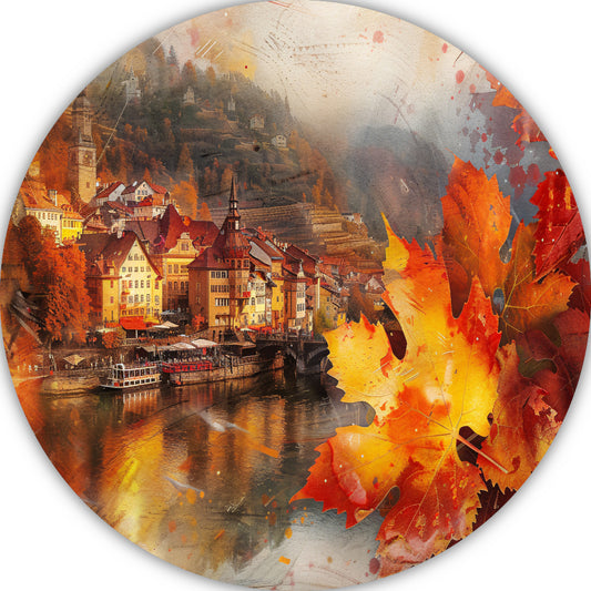 Schilderachtige Herfststad aan de Rivier forex muurcirkel