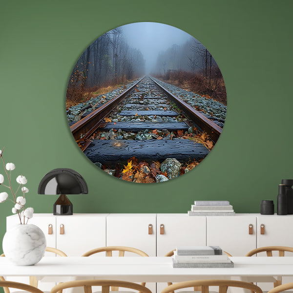 Spoor door landschap aluminium muurcirkel