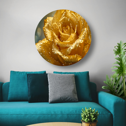 Gouden roos met waterdruppels op delicate bloemblaadjes forex muurcirkel
