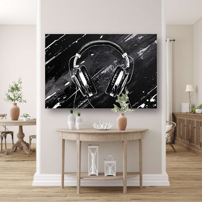 Abstracte koptelefoon met spetterende achtergrondcanvas