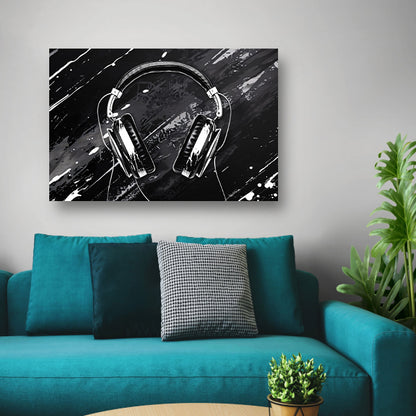 Abstracte koptelefoon met spetterende achtergrondcanvas