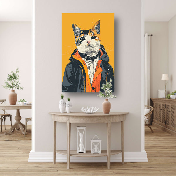 Coole Kat in Kleurrijk Regenjas canvas met baklijst