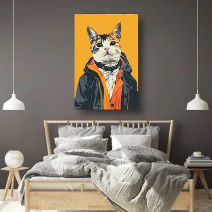 Coole Kat in Kleurrijk Regenjas canvas met baklijst