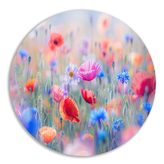 Veld vol met kleurrijke bloemen en natuur forex muurcirkel