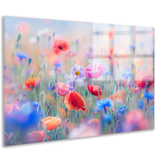 Veld vol met kleurrijke bloemen en natuur acrylglas