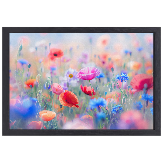 Veld vol met kleurrijke bloemen en natuur canvas met baklijst