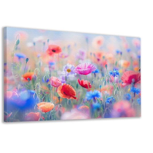 Veld vol met kleurrijke bloemen en natuur canvas