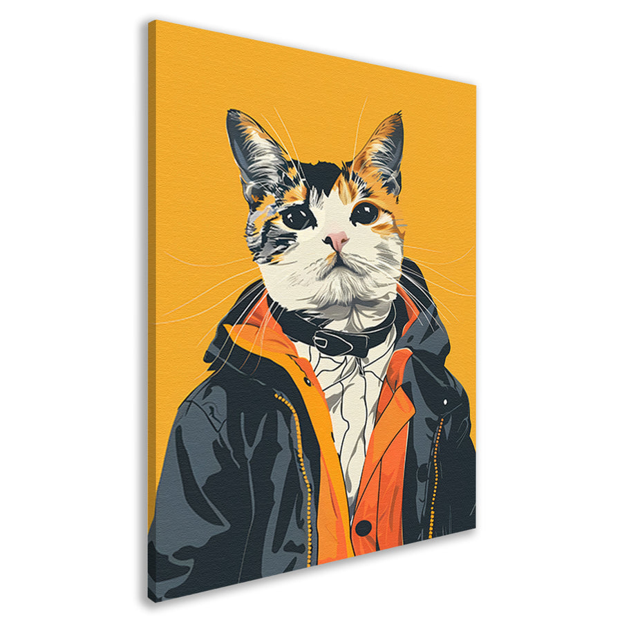 Coole Kat in Kleurrijk Regenjas canvas