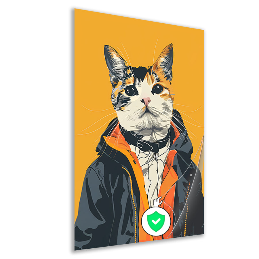 Coole Kat in Kleurrijk Regenjas poster