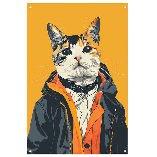 Coole Kat in Kleurrijk Regenjas tuinposter