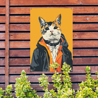 Coole Kat in Kleurrijk Regenjas tuinposter