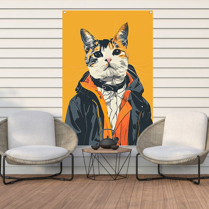 Coole Kat in Kleurrijk Regenjas tuinposter