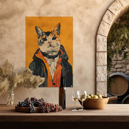 Coole Kat in Kleurrijk Regenjas tuinposter