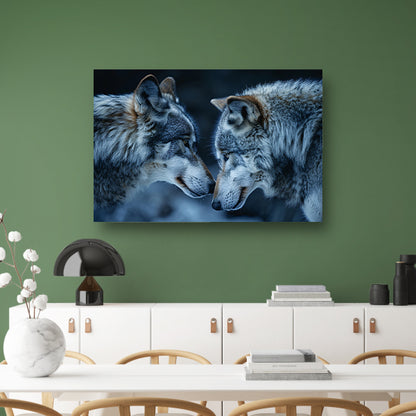Twee wolven in een donkere omgeving canvas