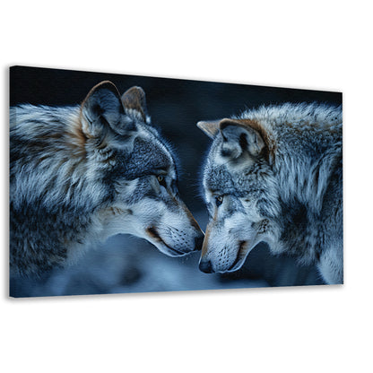 Twee wolven in een donkere omgeving canvas