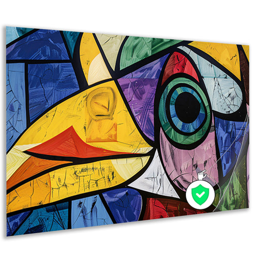 Abstracte kleurrijke vogel met geometrische vormen poster