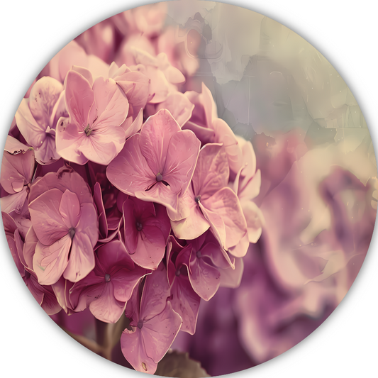 Hortensias in Zacht Roze aluminium muurcirkel