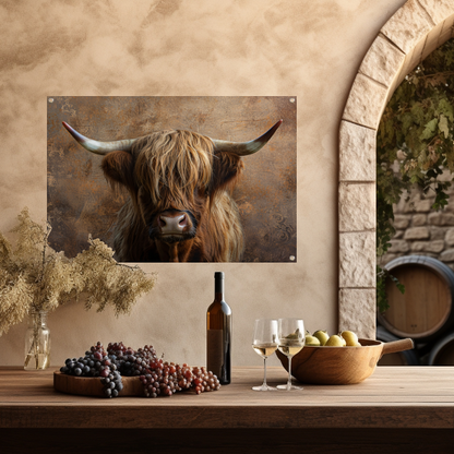 Schotse Hooglander Portret met Sepia Tinten tuinposter