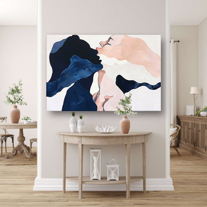 Abstract schilderij van kussende gezichten poster