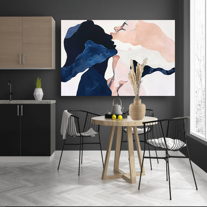 Abstract schilderij van kussende gezichten poster