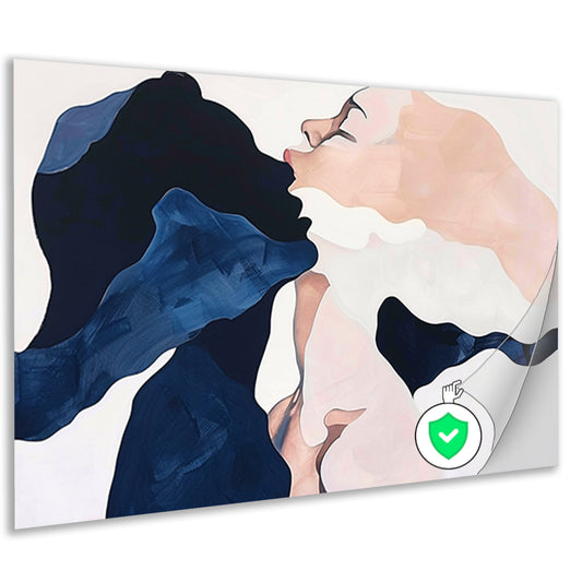 Abstract schilderij van kussende gezichten poster