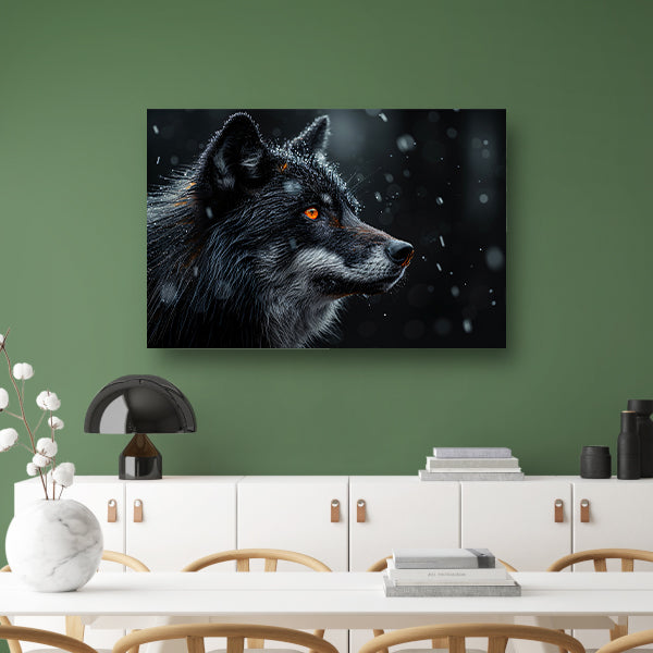 Intense wolvenblik in de sneeuw canvas met baklijst