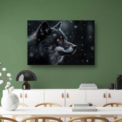 Intense wolvenblik in de sneeuw canvas met baklijst