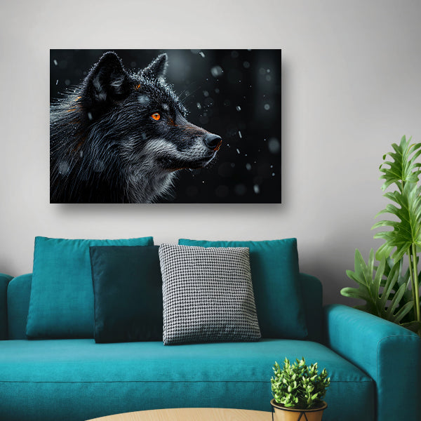 Intense wolvenblik in de sneeuw canvas met baklijst