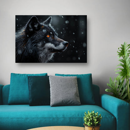 Intense wolvenblik in de sneeuw canvas met baklijst