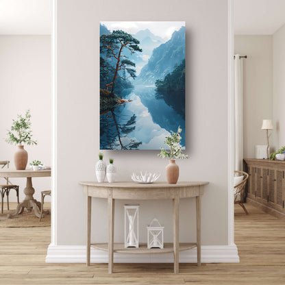 Eenzame boom in mistig bergmeer canvas