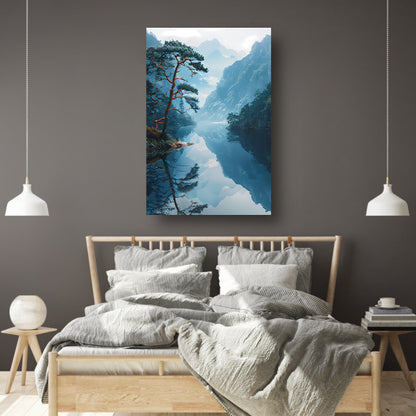 Eenzame boom in mistig bergmeer canvas