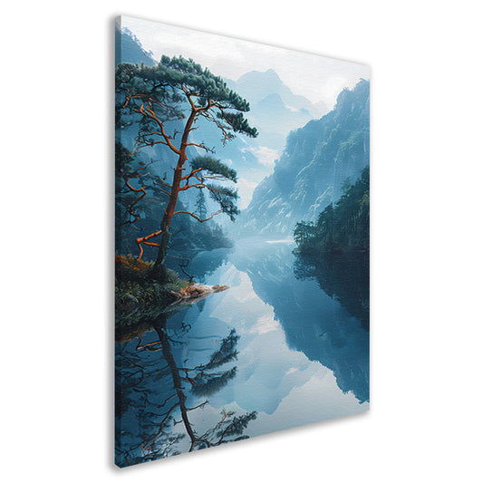 Eenzame boom in mistig bergmeer canvas