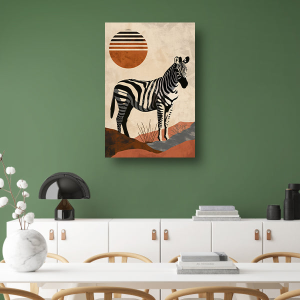 Zebra in de schaduw van een oranje zon canvas