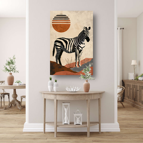 Zebra in de schaduw van een oranje zon canvas