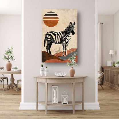 Zebra in de schaduw van een oranje zon poster