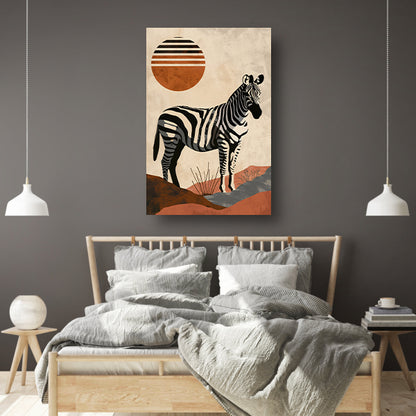 Zebra in de schaduw van een oranje zon canvas