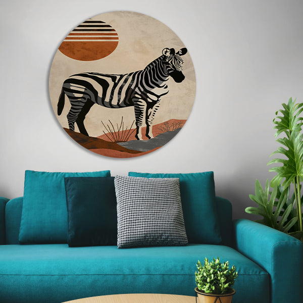 Zebra in de schaduw van een oranje zon forex muurcirkel