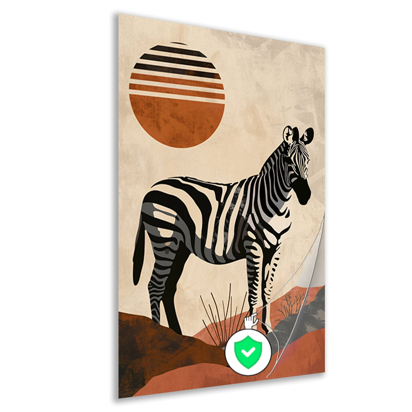 Zebra in de schaduw van een oranje zon poster