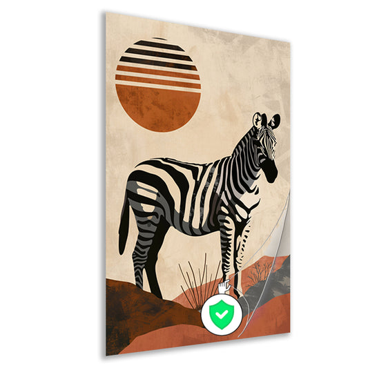 Zebra in de schaduw van een oranje zon poster