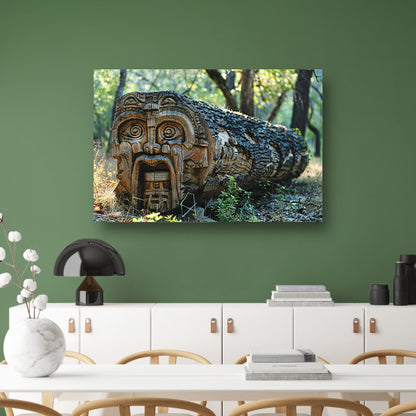 Houten gelaat in bos poster