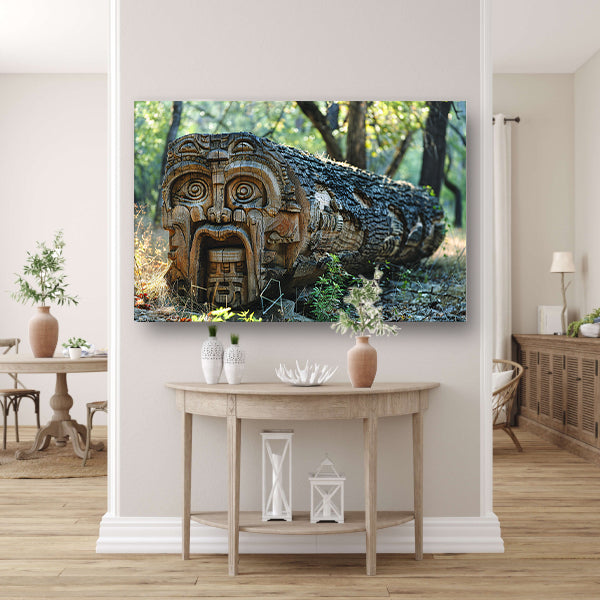 Houten gelaat in bos canvas