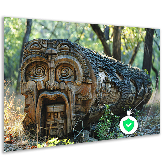 Houten gelaat in bos poster