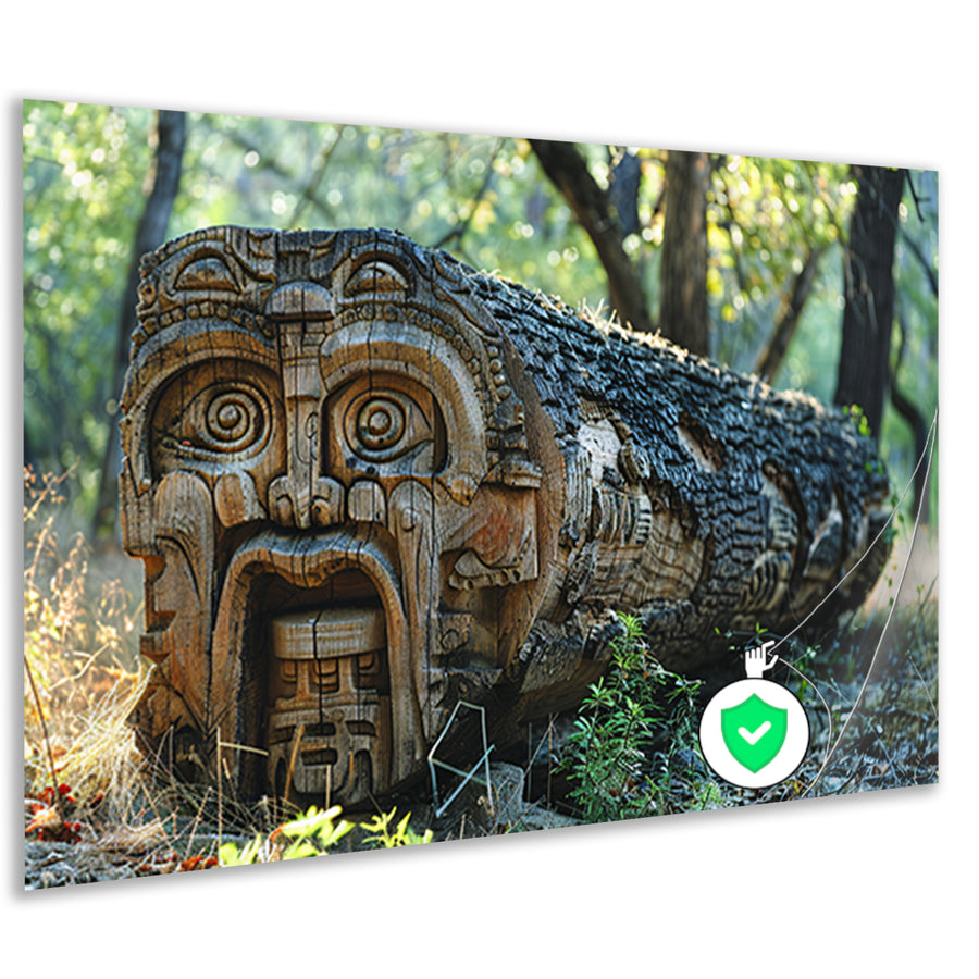Houten gelaat in bos poster