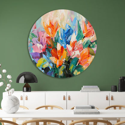 Levendige Abstracte Impressionistische Bloemenschilderij forex muurcirkel