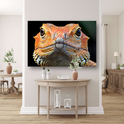 Intrigerende reptielenblik. canvas met baklijst